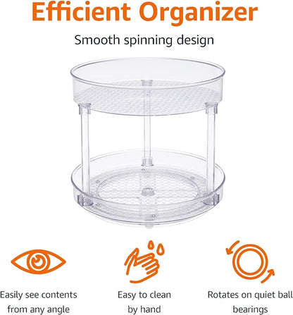Amazon Basics Lazy Susan Turntable Organizer,9" Diameter,2 Tier,Clear,(Pack of 8)