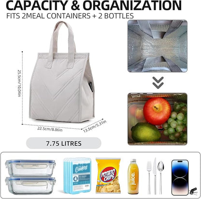 TELLUMO Lunch bag, Insulated Lunch Bag for Women Men Large Lunch Box Container Reusable Leakproof Tote for Office, Work, School, Beach or Travel (Q- Beige)