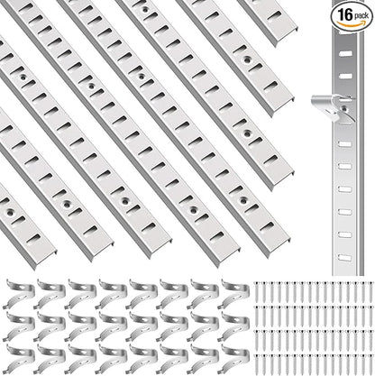 16 Pcs 40 Inch Shelf Pilaster Tracks and 48 Pcs Shelf Clips Adjustable Metal Rail Mortise Mount Pilaster Strip Standard for Bookcases Cabinet Closet Shelving System (16, Silver)