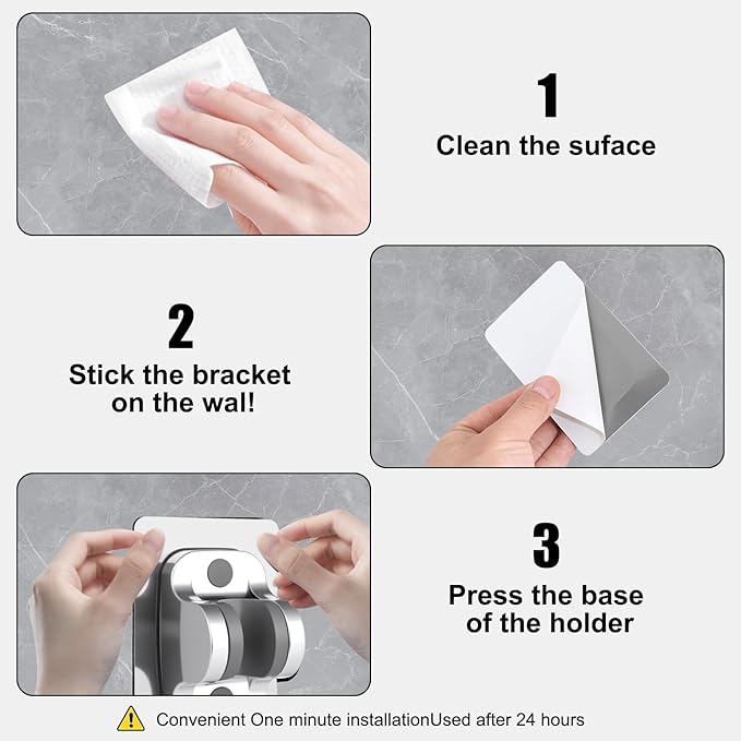 Strong Adhesive Adjustable Shower Head Holder- Wall Mounted Heavy Duty Shower Head Shelf Bracket, Plastic Bracket Stick on Wall, Mount ABS- Shower Head Holder for Handheld Shower Heads (Silver, 1)
