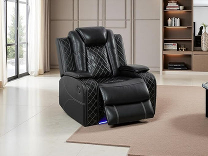 Living Room Furniture Sets, Black Air Leather Power Recliner Sofa Set with USB Port, Breathing Leather Power Reclining Sofa Set with Storage Console/LED Light for Living Room, Home Theater