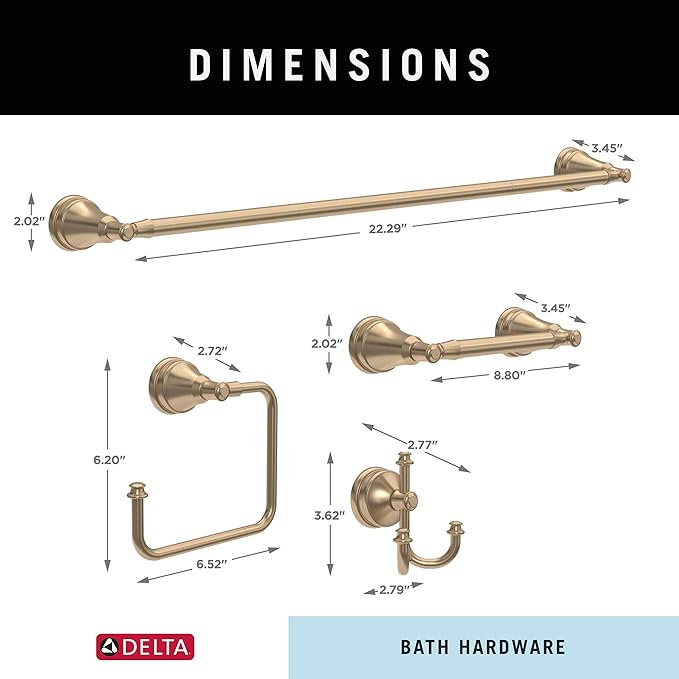 Delta Mylan 4-Piece Bathroom Set Champagne Bronze 18" Towel Rack, Toilet Paper Holder, Hand Towel Holder, Hook| Bathroom Accessory Set Towel Holder 4-Piece Hardware MYN64-CZ