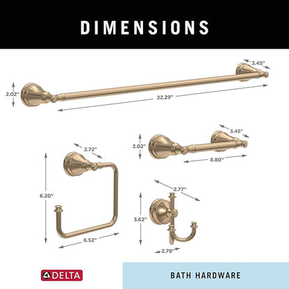 Delta Mylan 4-Piece Bathroom Set Champagne Bronze 18" Towel Rack, Toilet Paper Holder, Hand Towel Holder, Hook| Bathroom Accessory Set Towel Holder 4-Piece Hardware MYN64-CZ