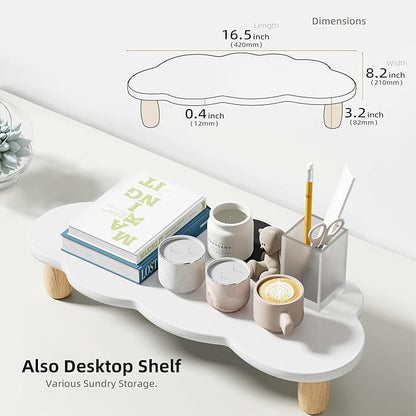 Monitor Stand Riser,Cloud Shape Wood Computer Monitor Stand, 16.5IN Monitor Stand Riser, Multi-Purpose Desktop Organizer Riser for Computer,Laptop,Printer,TV,White