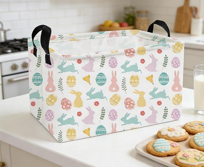 Essme Rectangular Easter Baskets,Kids Storage Basket with Handles for Easter Room Decor, Boys Box,Cute Storage Bin.