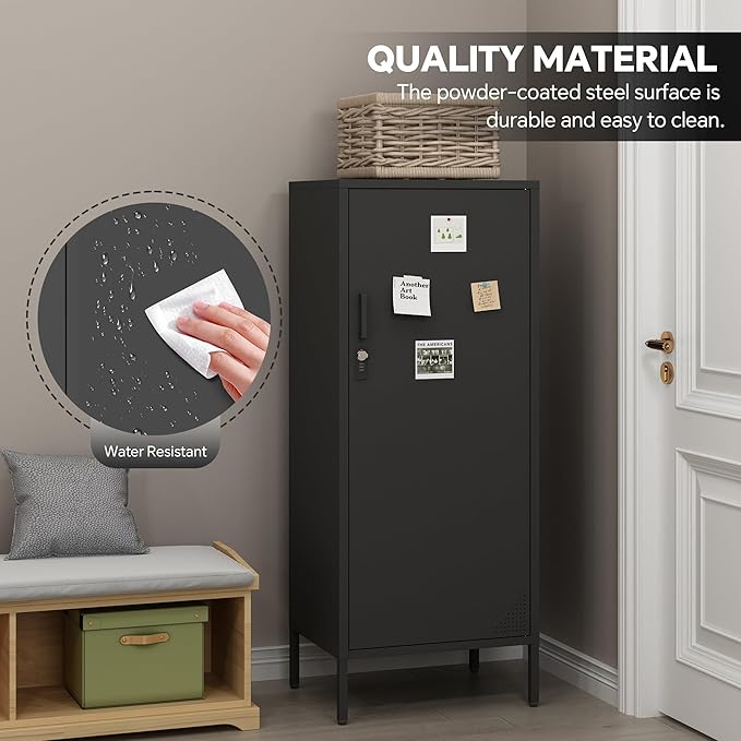 Metal Locker Cabinet Lockable Bathroom Storage Cabinet Black 4 Tier Employee Lockers for Home, School, Office, Garage H49.21'' (Black)