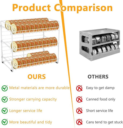 Cat Food Organizer, 3-Tier Stackable Iron Shelf for 45 Cans (3oz) - Pet Food Dispenser, Kitchen Pantry Storage Rack Cabinet, Canned Cat Organizer for Home & Shop