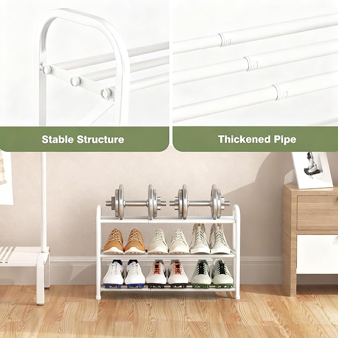 3-Tier Shoe Rack for Closet, 16"-33" Expandable ShoeRackAdjustable for Entryway Closet Doorway SturdyMetal, White