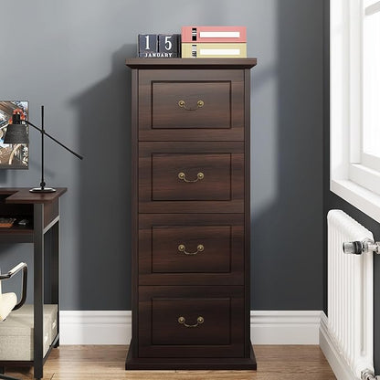 Tribesigns 4-Drawer File Filing Cabinet Set of 2, Vertical File Cabinet Hofice Wood Filing Cabinet for A4 /Letter Size Narrow Tall File Storage for Honhe Office, Walnut