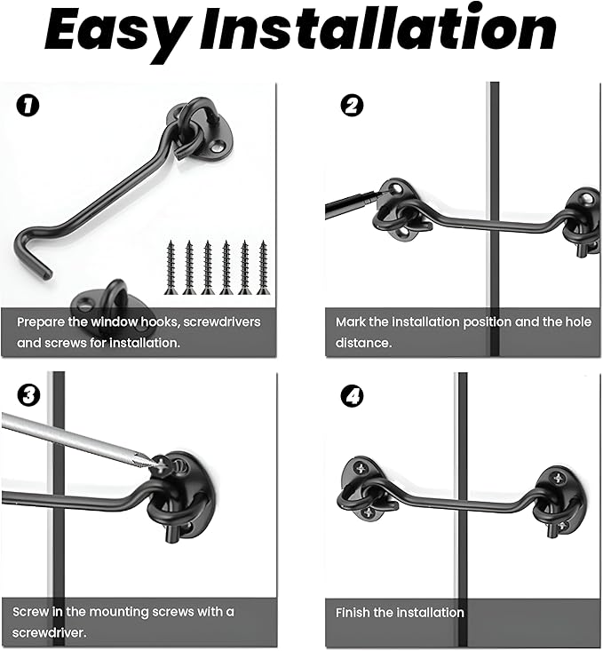 Aiptosy 2 Pack 6'' Door Latch Door Lock Hardware, 6'' Hook and Eye Gate Latch Easy Lock for Barn Door, Black Sliding Door Lock with Screws for Window, Cabin Hooks