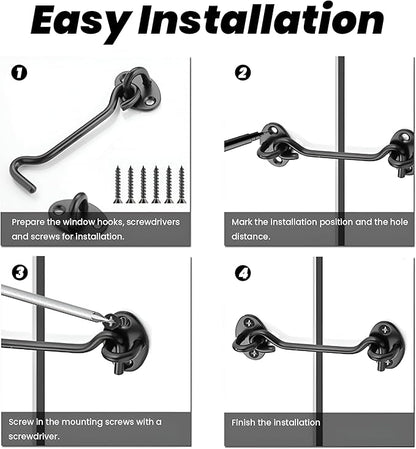Aiptosy 2 Pack 6'' Door Latch Door Lock Hardware, 6'' Hook and Eye Gate Latch Easy Lock for Barn Door, Black Sliding Door Lock with Screws for Window, Cabin Hooks