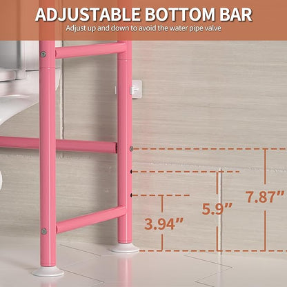 3-Tier Over The Toilet Storage, Freestanding Metal Bathroom Shelves, Space Saver Above The Over Toilet Storage Shelf for Bathroom (Pink)