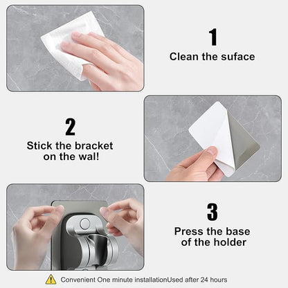 Strong Adhesive Adjustable Shower Head Holder- Wall Mounted Heavy Duty Shower Head Shelf Bracket, Plastic Bracket Stick on Wall, Mount ABS- Shower Head Holder for Bathroom use (Grey)