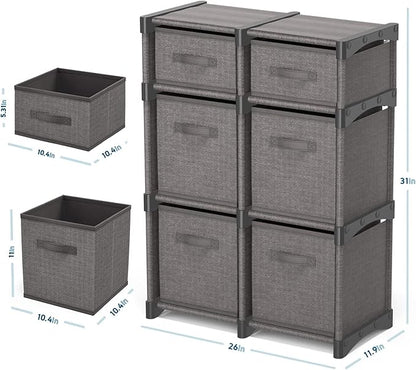 6 Cube Storage Organizer - Gray Cube Organizer Shelf, DIY Storage Cubes Organizer Shelves with Fabric Storage Cubes, Sturdy Cubbies Storage Shelves, Cube Storage Shelf for Bedroom, Playroom and More