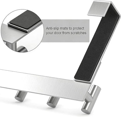 PMMASTO Over The Door Hooks, Fits 1-3/4" Thick Door No Drill Hooks for Closet Bathroom Bedroom Organization, Hanger for Coat Towel Robe (Silver, 4 T-Hooks)