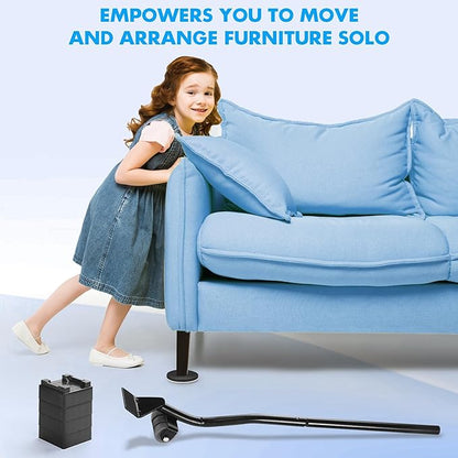 Furniture Lifter Tool + 8-Pack of 3.5" Sliders, Save 80% Effort, Safely and Easily, The Lift and Glide Tool Set for Heavy Furniture and Appliances, Reusable Moving Pads, Floor Protectors for Carpet