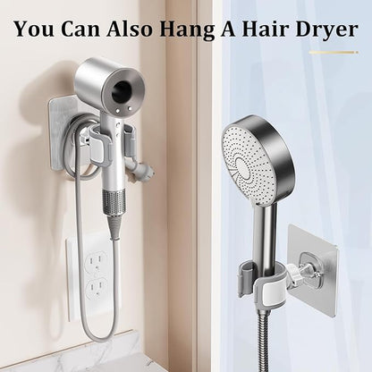 Adjustable Wall Mounted Shower Head Holder, Strong Adhesive & Drilling 2 Installation Methods, 360° Swivel Handheld Shower Wand Holder for RV Kids’ Bathroom Shower Accessories （White）