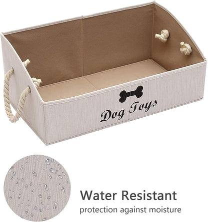 Geyecete Large Dog Toys Storage Bins-Foldable Fabric Trapezoid Organizer Boxes with Weave Rope Handle,Collapsible Basket for Shelves,Dog Apparel(Beige-Dog)