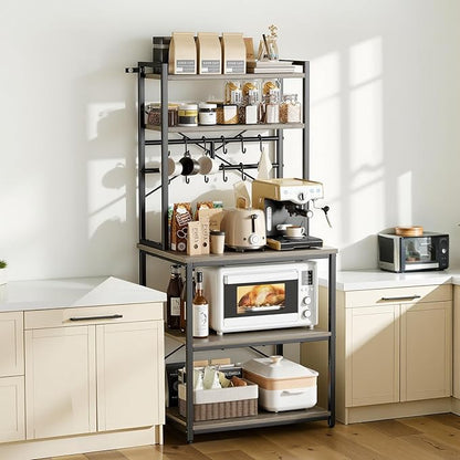 VEVOR Bakers Rack, 23.6 inch Width Microwave Stand,Kitchen Stand with X-Shaped Support Bar & 12 S-Shaped Hooks,Kitchen Storage Shelf for Dish Storage, Spice Jars, Coffee Bar Organization