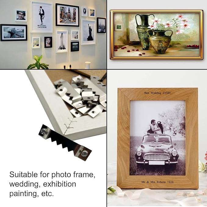 50 Pack Large Sawtooth Picture Hangers Steel Picture Hangers Picture Frames Hangers with Screws Picture Hang Solutions, for Hanging Clock Paintings Artwork Picture Frame Hook Photos (Silver)