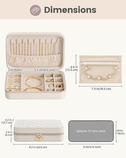 Lolalet Travel Jewelry Case for Women Girls, Travel Jewelry Organizer with Clear Storage Bag Small Portable Jewelry Box for Necklace Bracelet Earring Ring Birthday Bridesmaid Gifts -Large/Beige