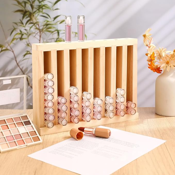 1 Pcs Wooden Lipsticks Holder 0.7 inch Lip Balm Tube Holder Lip Gloss Organizer Display Wood Lipsticks Tube Tower Organizer for Market Craft Booth Room Display (8 Slot)