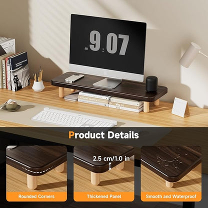 Monitor Stand Riser, 24 Inch Wood Desk Organizer with Monitor Stand & Storage Computer Monitor and Laptop Riser Multifunctional Laptop Stand Desk Organizer for Office Home Screen/Laptop/PC (Dark Walnut)