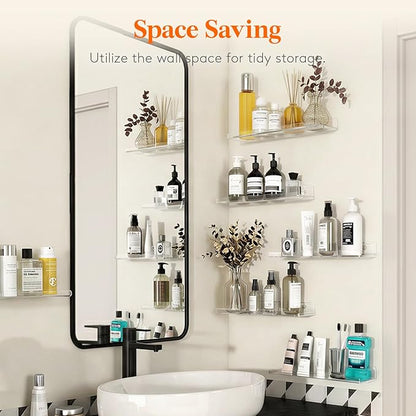 Lifewit Floating Shelves for Bathroom, 14" Clear Wall Organizer for Makeup, Perfume, Figures, Photo, Decor Shelf for Nursery, Living Room, Bedroom, Kitchen, Over Toilet Storage Rack, Clear, 4 Pack