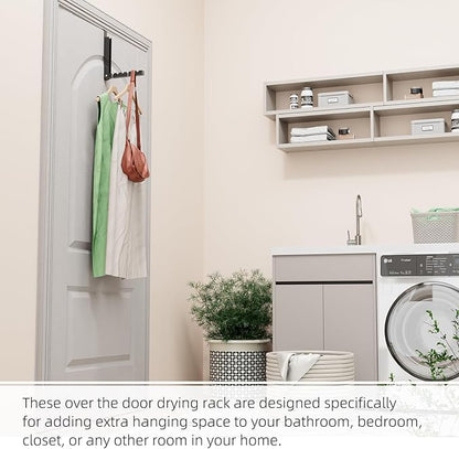 Over The Door Hanger Folding Clothes Drying Rack, Folding Hanging Coat Rack for Indoor Laundry Room Compact Small Space Foldable Portable Clothing Hanger Hook Collapsible- 2 Pack(Black)