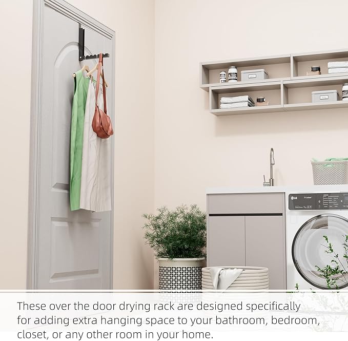 Over The Door Hanger Folding Clothes Drying Rack, Folding Hanging Clothes Rack for Indoor Laundry Room Bathroom Compact Small Space Foldable Portable Over Door Hanging Hook Collapsible