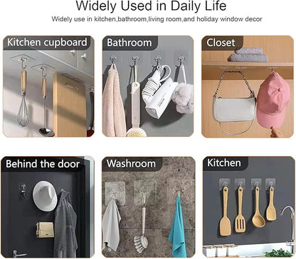 Adove Heavy Duty Wall Hooks, 30 Pack Transparent Stainless Steel & PVC Hooks, 22lb Max Capacity, Easy Install & Remove, Thickened Version