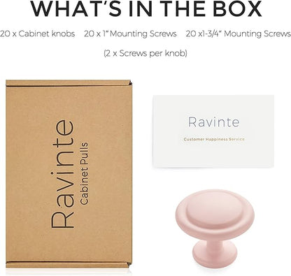 Ravinte 20 Pack 1-1/4 Inch Kitchen Cabinet Knobs Pink Frosted Zinc Pulls Door Handles for Dresser Drawers