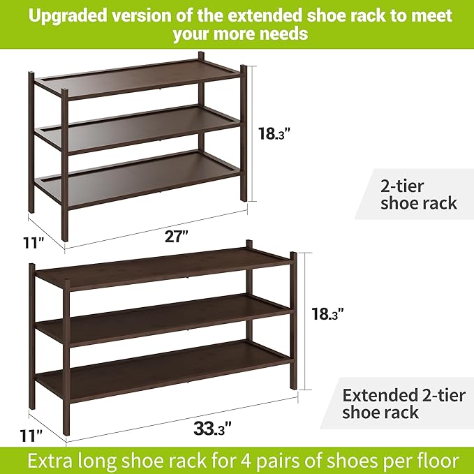 BMOSU 3-Tier Bamboo Extended Shoe Rack Premium Stackable Shoe Shelf Storage Organizer for Hallway Closet Living Room Entryway Organizer(Brown)