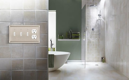 Henne Bery Sunken Pearls Heavy Duty Decorative Wall Plate Switch Plate Outlet Cover (Triple Toggle/Single Duplex, Satin Nickel)