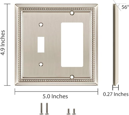 Henne Bery Sunken Pearls Heavy Duty Decorative Wall Plate Switch Plate Outlet Cover (Toggle/Decorator, Satin Nickel)