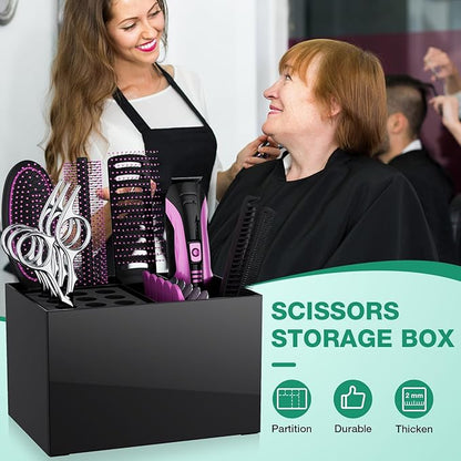 Noverlife Hair Salon Scissor Holder Box, Shear Holder for Stylist, Professional Hairdressing Scissors Rack Barber Organizer Box for Storage Combs Clips Brushes Holder, Barber Supplies Shear Case