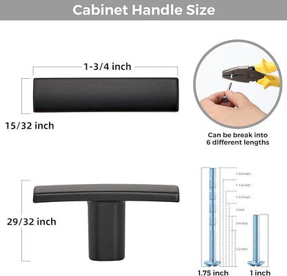 5 Pack Black Cabinet Knobs - Curved Cabinet Pulls Matte Black Knobs for Kitchen Cabinet Drawer Solid Dresser Knobs for Cabinet Hardware 1-3/4 Inch Length Single Hole