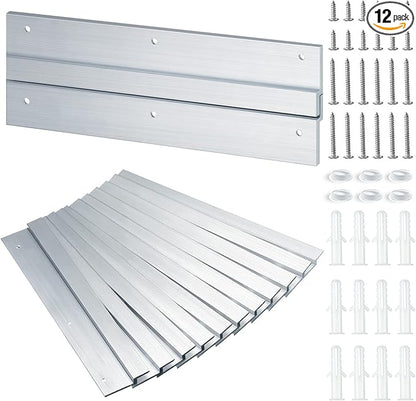 12 Pack French Cleat Hanger Headboard Wall Mounting Brackets Cleat Picture Hanger Kit Z Bar Supports with Plastic Expansion Tube Screws Silicone Dots for Picture Mirror Whiteboard (12 Inch)