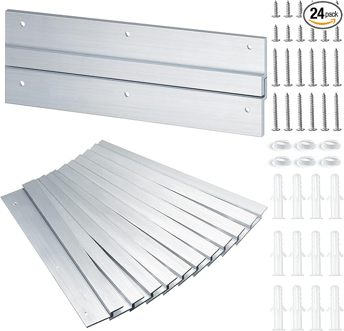 24 Pack French Cleat Hanger Headboard Wall Mounting Brackets Cleat Picture Hanger Kit Z Bar Supports with Plastic Expansion Tube Screws Silicone Dots for Picture Mirror Whiteboard (12 Inch)