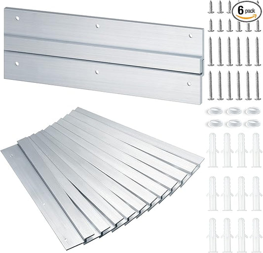 6 Pack French Cleat Hanger Headboard Wall Mounting Brackets Cleat Picture Hanger Kit Z Bar Supports with Plastic Expansion Tube Screws Silicone Dots for Picture Mirror Whiteboard (12 Inch)