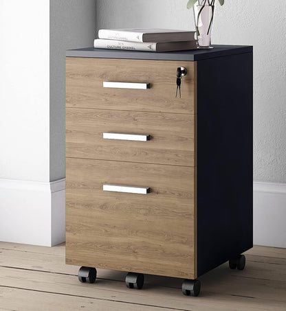 Modern Design Lazio File Cabinet, Filing Cabinets for Home Office, Drawers for Under Desk, Locking 3 Drawer Rolling Wood Filing Cabinet with Lock, Walnut and Black, by Crafts and Comfort