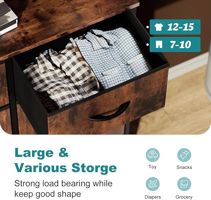 OLIXIS 8 Drawer Storage Dresser with Wood Top - Wide Fabric Chest Organizer for Bedroom, Closet, Living Room,Tower Cabinet, TV Stand, Hallway Entryway Furniture,Brown