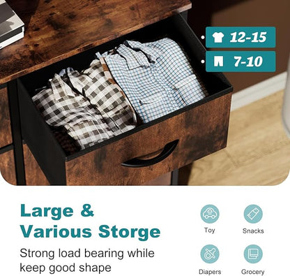 OLIXIS 8 Drawer Storage Dresser with Wood Top - Wide Fabric Chest Organizer for Bedroom, Closet, Living Room,Tower Cabinet, TV Stand, Hallway Entryway Furniture,Brown