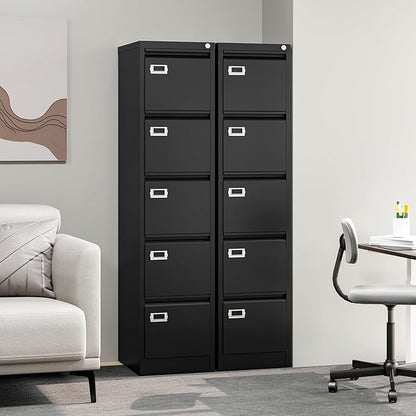 5-Drawer File Cabinet, 16.3" Deep Vertical Metal Filing Cabinet with Lock for Home Office, Anti-Tip 5 Storage Drawers for Letter/Legal/A4/F4 Size (Assemble Required, Black)