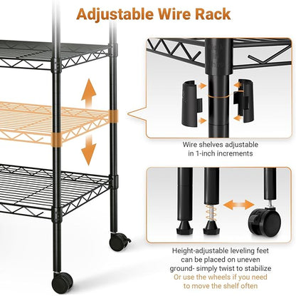 Simple Deluxe Heavy Duty 5-Tier Storage Shelving Unit, 35.83" W x 13.98" D x 61.02" H, 1250 Lbs Loading Capacity, Black
