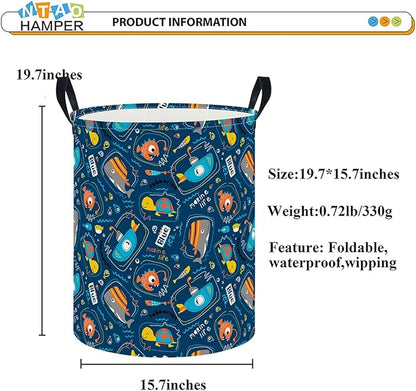 Laundry Hamper,Laundry Basket, Nursery Hamper,Waterproof Storage Bin,Clothes Organizer Basket,Room Decor(Line Ocean)