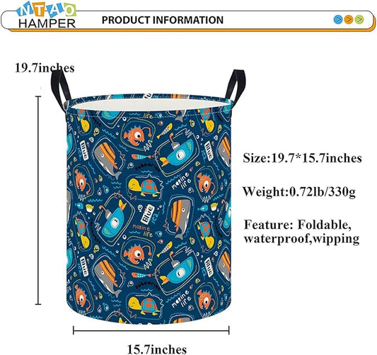 Laundry Hamper,Laundry Basket, Nursery Hamper,Waterproof Storage Bin,Clothes Organizer Basket,Room Decor(Line Ocean)