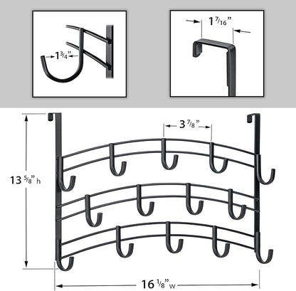 LYNK Professional® Home™ Over The Door Hooks - 14 Hook Over The Door Hanger - Over Door Coat Rack - Hanging Towels or Clothes - Bathroom, Bedroom or Laundry Room - Lifetime Ltd. Warranty – Black