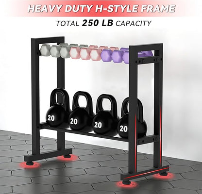 Dumbbell Rack 2-Tier 18 IN Length Adjustable Weight Rack for Home Gym Dumbbells Kettlebell, Small Dumbbell Rack 250 LB Capacity, Dumbbell Rack Stand Only