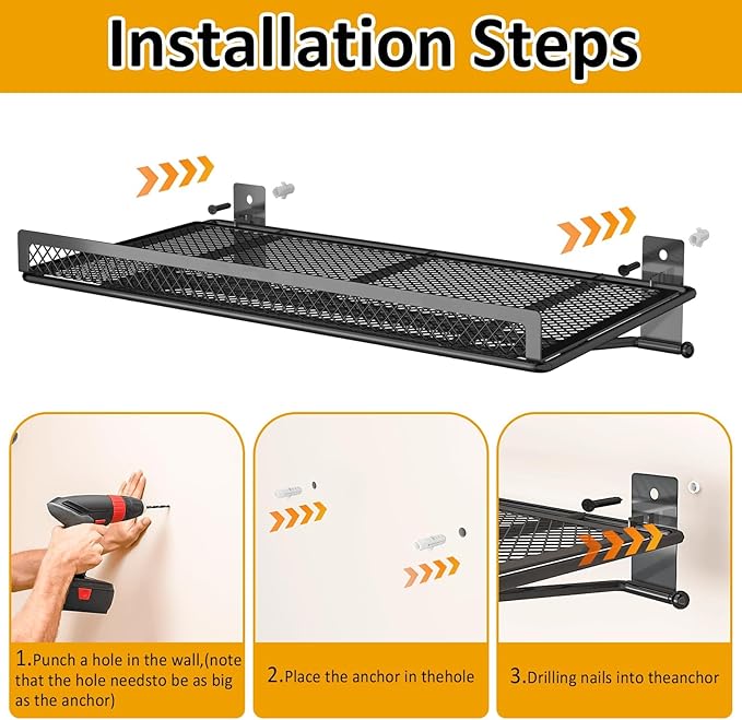 BABKAS 4 Pack Garage Wall Shelving,16.5" x 12.2" Garage Shelving Wall Mounted for Garage, Office,Laundry Room,Basement,Closet and Kitchen, Holds Up to 320 Lbs